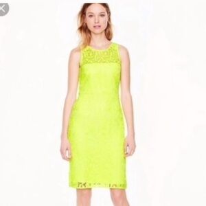 J.Crew Neon lace illusion collar mid length yellow sheath dress size 6